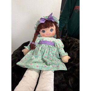 Rag Doll Sweetie Mine Vintage Blue Eyes Brown Hair 52" big plush doll